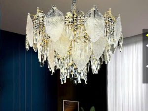 Đèn Chùm Pha Lê DCT 3006 | Tán Lá Pha Lê D620–D950, Khung Ánh Vàng | Phù Hợp Phòng Khách & Bàn Ăn