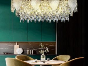 Đèn Thả Pha Lê DCT 3007 | Dạng Thanh L800–L950, Cụm Pha Lê Rủ Đều | Chiếu Sáng Bàn Ăn, Đảo Bếp