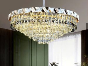 Đèn Mâm Pha Lê DCT 3008 | Mâm Tròn D600–D780, Viền Pha Lê Cắt Cạnh | Tối Ưu Cho Trần Thấp